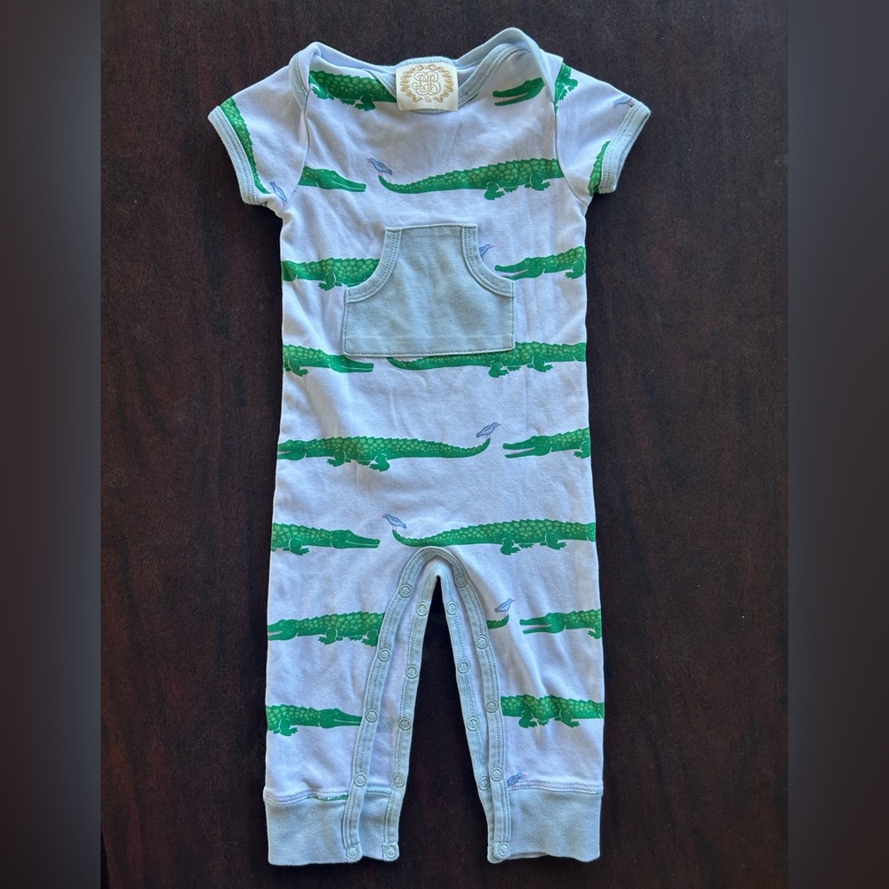 TBBC Rowdy Rugby Romper (Gator Pond Pals/Buckhead Blue), 3-6mo